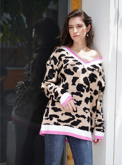 Long Sleeve Loose Large Size Leopard Print Sweater