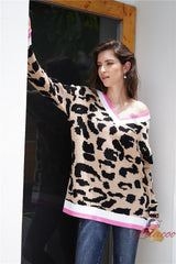 Long Sleeve Loose Large Size Leopard Print Sweater