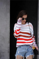 Rainbow Contrast Striped Round Neck Sweater