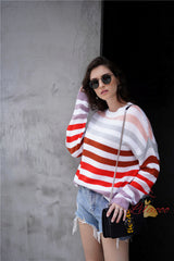 Rainbow Contrast Striped Round Neck Sweater