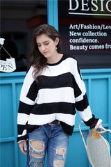 Color Matching Stripes Rolled Edges Sweater