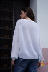 Solid Color Button V-neck Loose Sweater