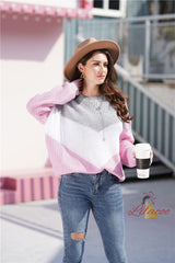 Women Tri-color Matching Sweater