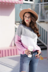 Women Tri-color Matching Sweater