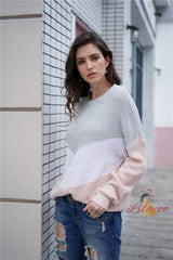 Women Tri-color Matching Sweater