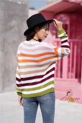 Rainbow Contrast Striped Round Neck Sweater