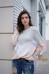 Women Tri-color Matching Sweater