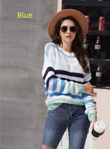 Rainbow Contrast Striped Round Neck Sweater