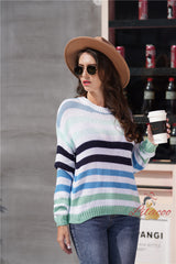 Rainbow Contrast Striped Round Neck Sweater