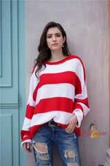 Color Matching Stripes Rolled Edges Sweater