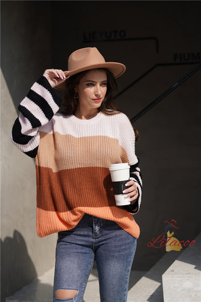 Women Spliced Pullover Sweater