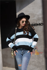 Women Spliced Pullover Loose Sweater