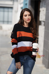 Women Spliced Pullover Loose Sweater