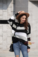 Women Spliced Pullover Loose Sweater