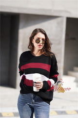 Women Spliced Pullover Loose Sweater