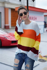 Large Size Loose Flared Sleeve Striped Sweater