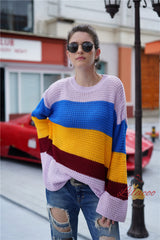 Large Size Loose Flared Sleeve Striped Sweater