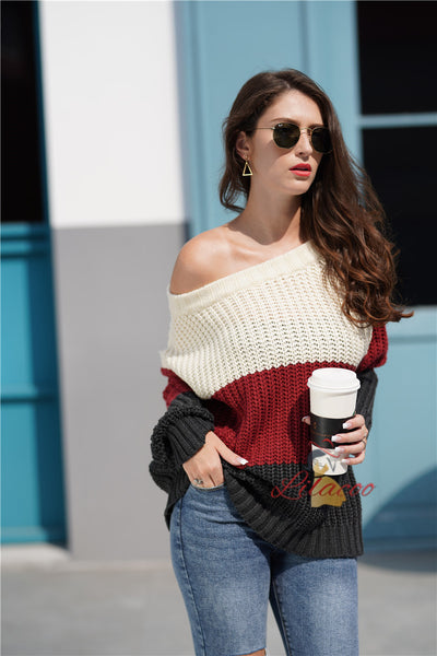 Women Spliced Loose Sweater