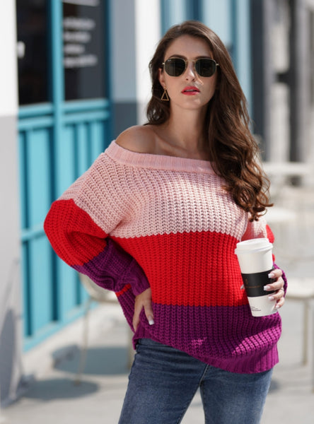 Women Spliced Loose Sweater