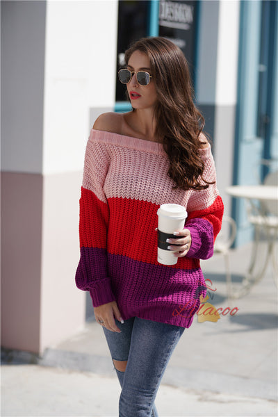 Women Spliced Loose Sweater