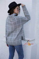 Loose Check High Neck Sweater