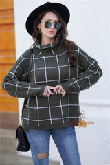 Loose Check High Neck Sweater