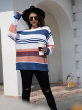 Rainbow Splicing Pullover Loose Sweater