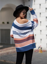 Rainbow Splicing Pullover Loose Sweater