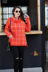 Loose Check High Neck Sweater