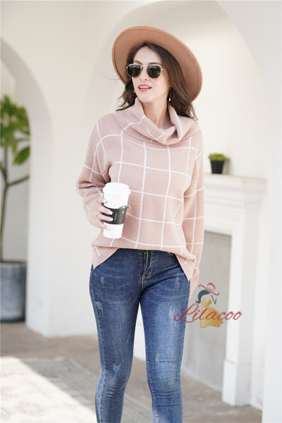 Loose Check High Neck Sweater