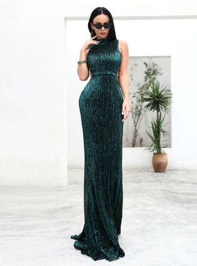 Women's Sequined Evening Dress With Openwork Party Dress