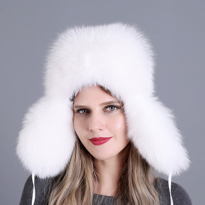 Curled Top Fox Fur Warm Ladies Hat Winter