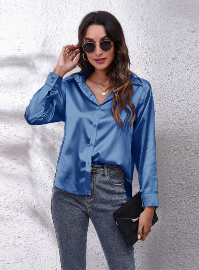 Satin Silk-like Long Sleeve Shirt