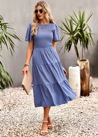 Round Neck Holiday Slim Waist Dress