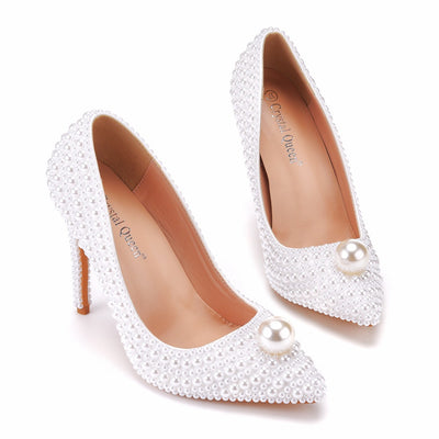 Pearl Stiletto Heels Pointed Wedding Shoes