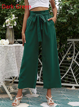 High Waist Lace-up Wide-leg Pants