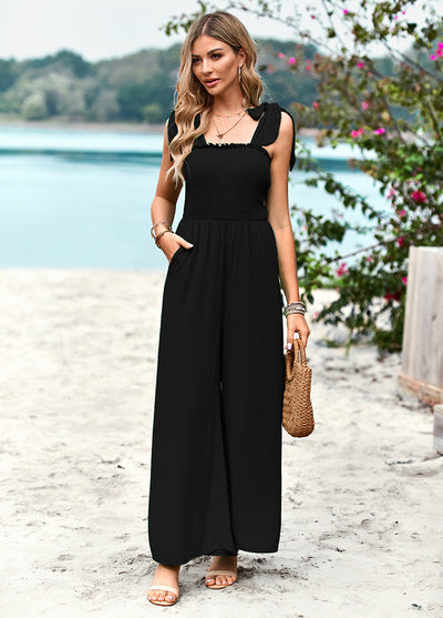 High Waist Suspender Wide-leg Jumpsuits