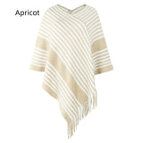 Knitwear Striped Tassel Cloak Shawl Coat