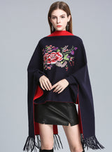 Embroidered Tassel Knitted Shawl Cloak Bat Sleeve