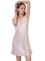 Sexy Satin Silk Pajamas Lace Nightgown