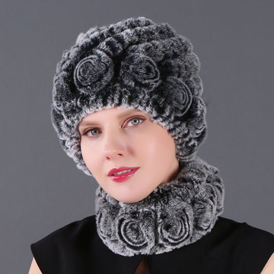 Rex Fur Warm Hat Scarf Two-piece Set