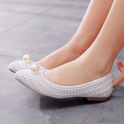 Shallow-bottomed Pointed Pearl Wedding Shoes