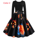 Printed Pumpkin Retro Long-sleeved Dress