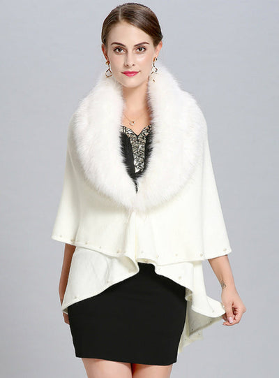 Knitted Sweater Cardigan Female Fox Fur Shawl Cape