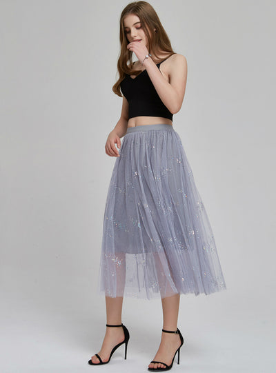 Star Mesh Skirt Mid-length Tulle Skirt