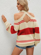 Striped Color Matching Halter Sweater