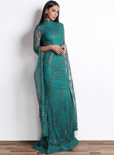 Long Sleeve Mesh Sparkling Sequined Evening Dress 