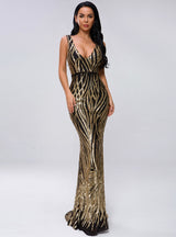 Sexy Stripe Deep V-neck Sequin Party Wedding Dress