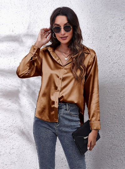 Satin Silk-like Long Sleeve Shirt