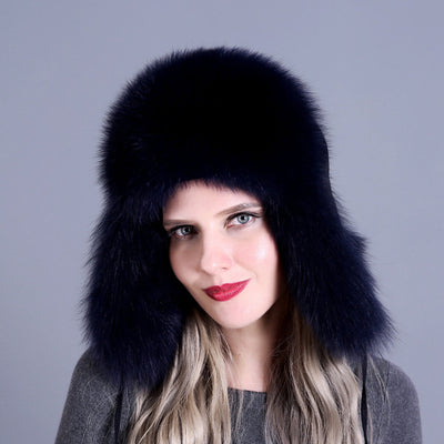 Curled Top Fox Fur Warm Ladies Hat Winter